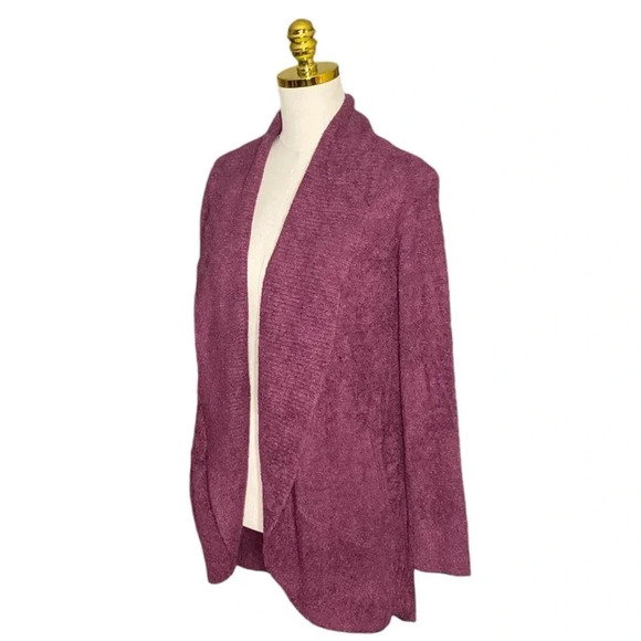 BAREFOOT DREAMS | CozyChic Lite®Circle Open Front Cardigan in Burgundy Size XS/S - Picture 7 of 11